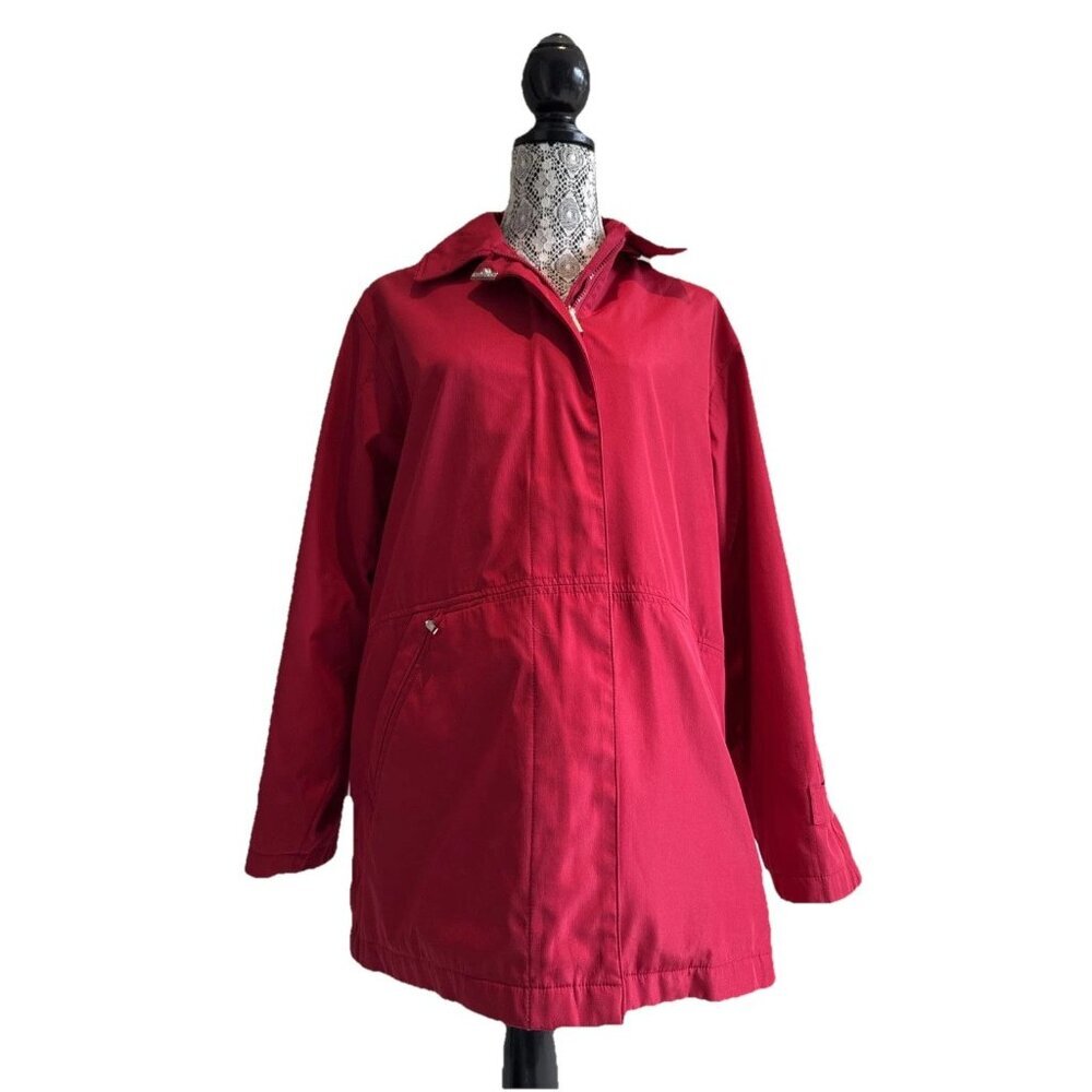 London‎ Fog Red DOTTI jacket women’s Medium, hood Polka dot rain wind jacket